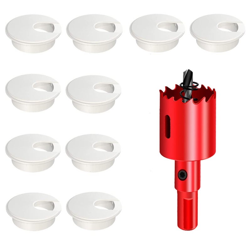 TuTuYa 10PCS Desk Grommet, Desk Grommet 1-3/8 Inch(35mm) Desk Cable Grommet Desk Cable Hole Covers with Hole Saw, Ideal Solution for Office and Home Table Cable (White,1-3/8 Inch) - Image 1